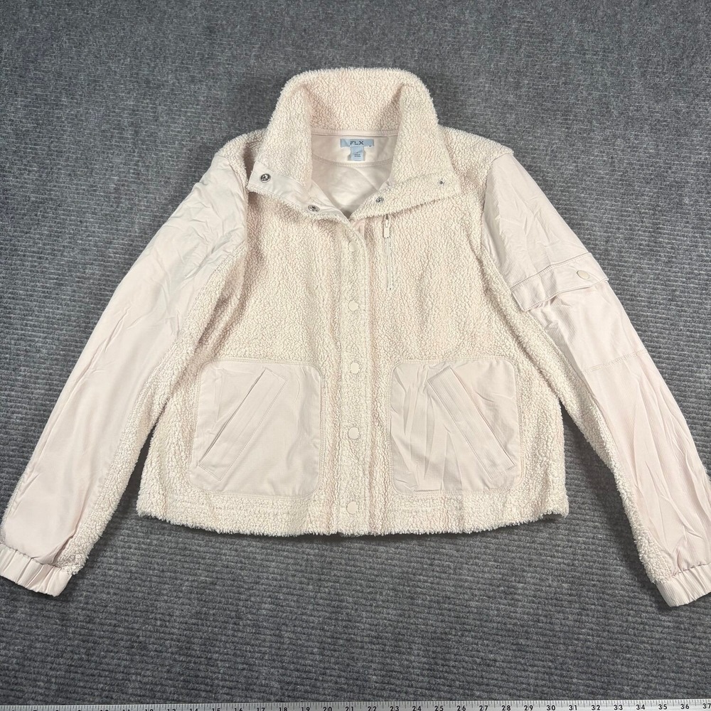 FLX Sherpa Fleece Mixed Media Jacket Womens S Cream Excellent Utility Gorpcore